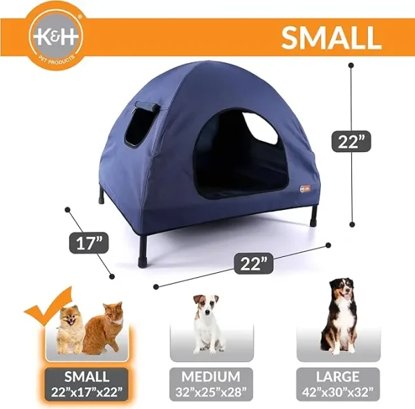 Small Pet Cot House - 22x17x22 Inches, Navy Blue, Elevated Design