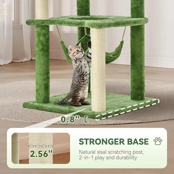 55" Large Cat Tree Tower for Indoor Cats with DIY Green Leaves Scratching Post, Multi Soft Hang Ball, Plush Cat House Furniture