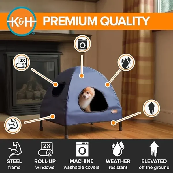 Small Pet Cot House - 22x17x22 Inches, Navy Blue, Elevated Design