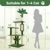 55" Large Cat Tree Tower for Indoor Cats with DIY Green Leaves Scratching Post, Multi Soft Hang Ball, Plush Cat House Furniture