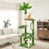 55" Large Cat Tree Tower for Indoor Cats with DIY Green Leaves Scratching Post, Multi Soft Hang Ball, Plush Cat House Furniture