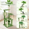 55" Large Cat Tree Tower for Indoor Cats with DIY Green Leaves Scratching Post, Multi Soft Hang Ball, Plush Cat House Furniture
