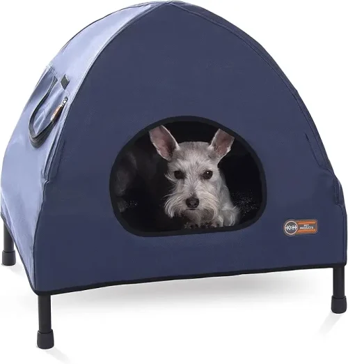 Small Pet Cot House - 22x17x22 Inches, Navy Blue, Elevated Design