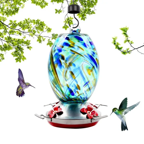 Creative Humming Bird Feeder Hanging Bird Food Feeding Outdoor Stained Glass Bird Hanging Feeder Pet Drinker Water Bowl Decor