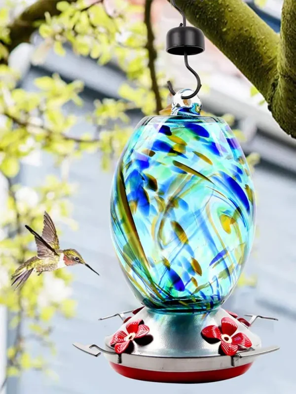 Creative Humming Bird Feeder Hanging Bird Food Feeding Outdoor Stained Glass Bird Hanging Feeder Pet Drinker Water Bowl Decor