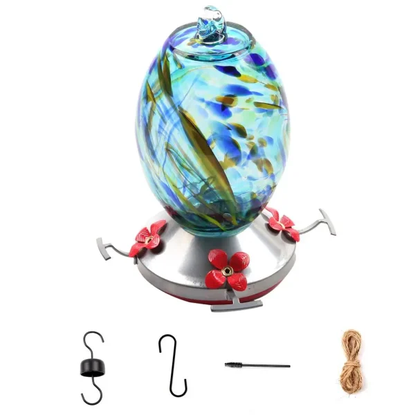 Creative Humming Bird Feeder Hanging Bird Food Feeding Outdoor Stained Glass Bird Hanging Feeder Pet Drinker Water Bowl Decor