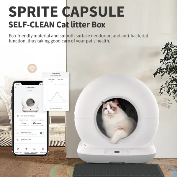 Automatic Smart Cat Litter Box Self Cleaning 72L Cat Toilet APP Control Extra Large Space Suitable for Big Cats Ion Deodorizatio