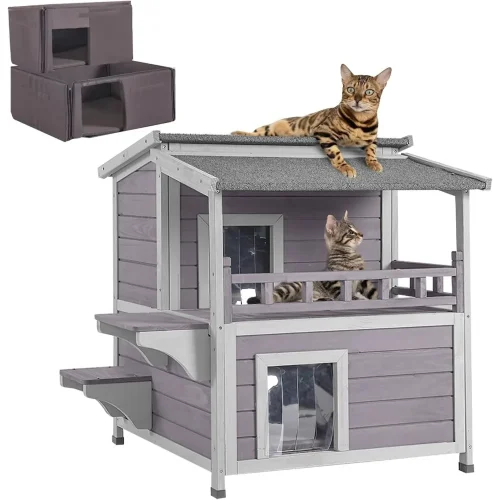 Cat House Outdoor 100% Insulation Feral Kitty Shelter with Insulated Liner for Winter,Waterproof Heated Cat Condo
