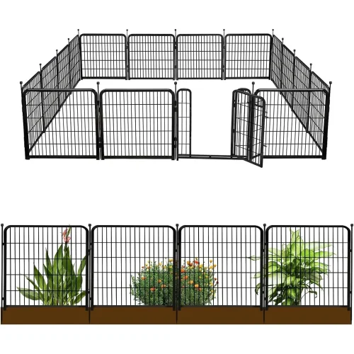 48 in(H) Decorative Garden Fence with Gate,8 Panels Total 17.7 Ft(L) Heavy Duty Iron Animal Barrier Fence for, Houses, Kennels