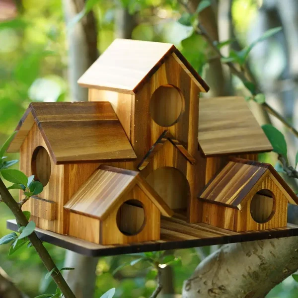 Bird House Room Wood Families Bluebird Finch Hanging Birdhouse For Garden Waterproof And Wear-resistant Pet Supplies S6D1