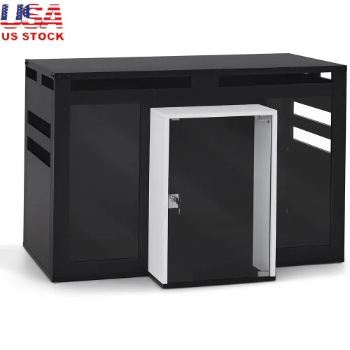 Wooden Dog Crate Indoor Furniture Villa Style Kennel with Glass Door and Acrylic Panels Lockable Dog House Medium Breeds