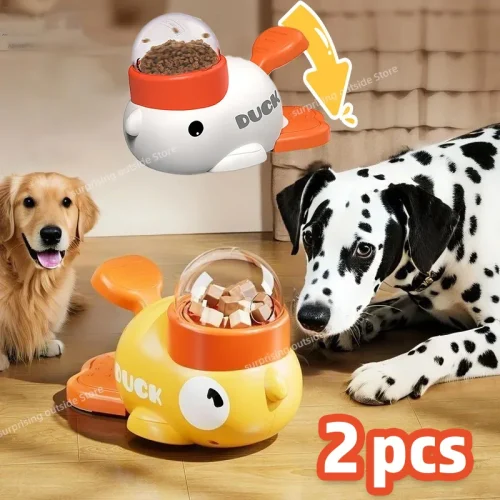 Dog Cat food Feeder Cartoon Duck Design Pet Snack Puzzle Feeder Anti-Slip Puppy Automatic Dog Cat Food Dispenser Toy