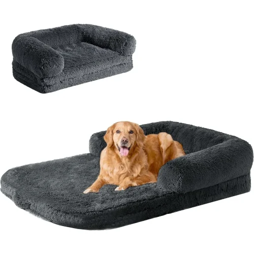Foldable XXL, Faux Fur Fluffy Dog Bed for Extra Large Dogs, 54"x38"x7.5", Dog Beds