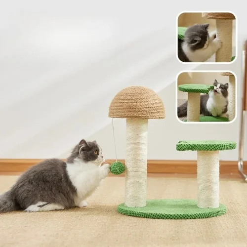 Cat Tree Mushroom Cat Scratching Tree Indoor Sisal Pet Scratch Pillar Climbing Frame Coconut Cat Tree with Interactive Ball