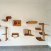 Cat Wall Mounted Furniture Cat Climbing Shelves Scratching Post Ladder Cat Perch Wooden Cat Tree House for Kitten Sleep Play
