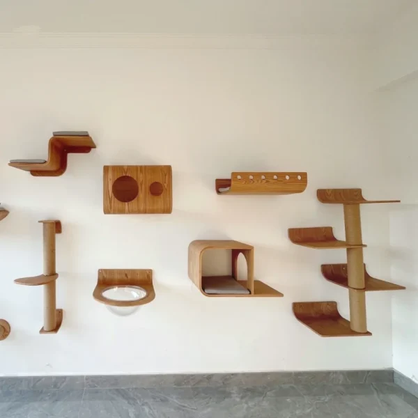 Cat Wall Mounted Furniture Cat Climbing Shelves Scratching Post Ladder Cat Perch Wooden Cat Tree House for Kitten Sleep Play