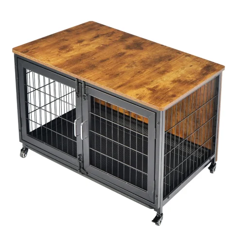 Luxury Wooden Dog Crate Furniture Wheels Dog House Kennel Pet Cages Houses
