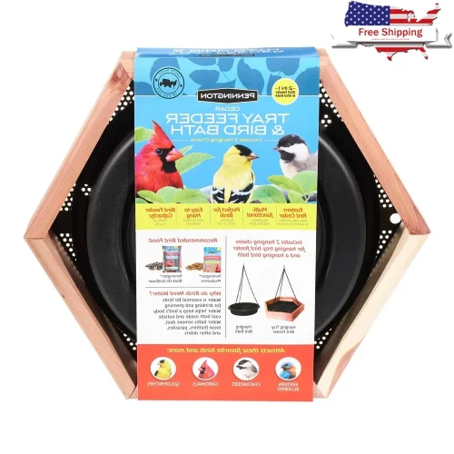 2 in 1 Bird Bath and Feeder Wild Bird Feeding Station Weatherproof Hanging Durable Cedar Tray Garden Backyard Outdoor Wildlife