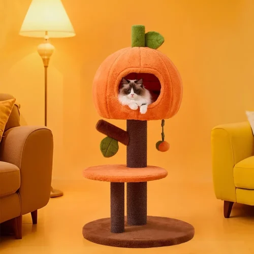 LUCK Small Cat Tree, Cute Cat Tower For Indoor Cats, Fruit Cat Condo With Removable Cushions, Unique Kitty Play House With Scr