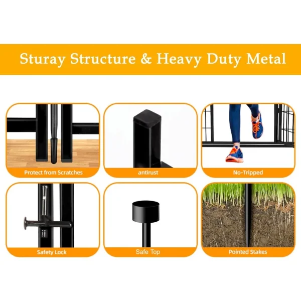 48 in(H) Decorative Garden Fence with Gate,8 Panels Total 17.7 Ft(L) Heavy Duty Iron Animal Barrier Fence for, Houses, Kennels