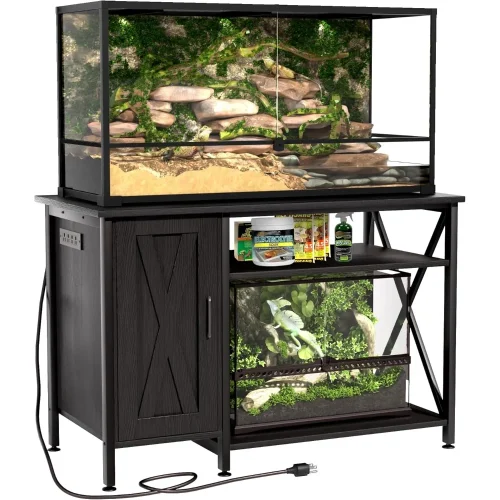 40-120 Gallon Reptile Tank Stand with Power Outlet, Terrarium Stand with Storage Cabinet, 48" X 24" Tabletop, Reptile Terrarium