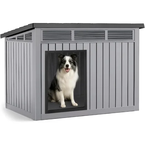 VIXZEN Dog House Indoor Outdoor,Waterproof Dog House for Small to Large Dogs,Doghouse with Air VenClean,Gray,32.2"×25.12"×24.13"