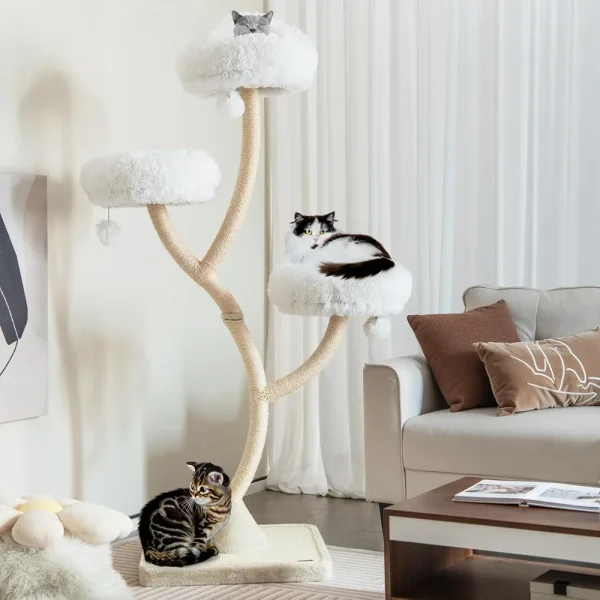 PETSITE 70" Tall Cat Tree, Cat Tower with Scratching Posts and Board, Multi-Level Cat Tower for Large Cats 20 lbs+ with 3 Cozy P