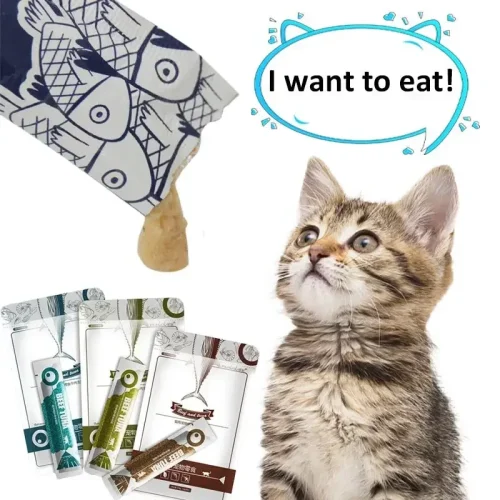 Pet Snacks Cat Strips 13gX8pcs Wet Food Cod Tuna Salmon Beef Kittens Supplement Protein DHA Make Hair Soften Beautiful Pet Food