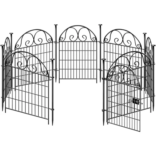 32 in(H)×27 in(L) 16 Panels Dog Digging Fence Barrier, Black Metal Temporary, Houses, Kennels