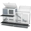 Two Floors 58" Wooden Indoor Bunny Hutch Rabbit Cage on Wheels Guinea Pig PET House for Small to Medium Animals