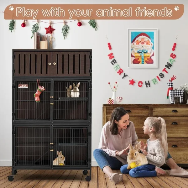50''H Metal Large Ferret Cage, Rolling Chinchilla Cage with Removable Ramps& Double Door, Critter Nation with Locker