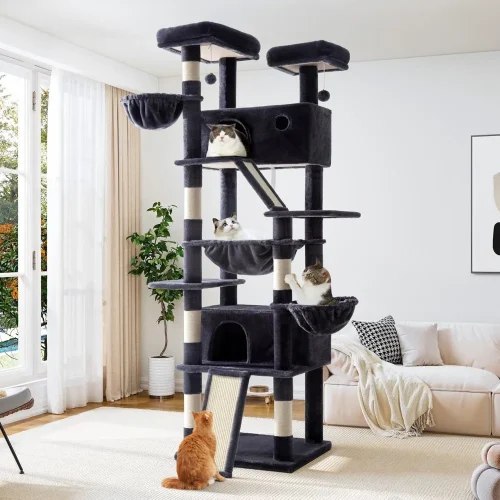 81 Inches Tall Cat Tree/Multi-Level Large Climbing Tree House and Towers for Big Feline/Condo and Hammock/Scratching Post/Wide