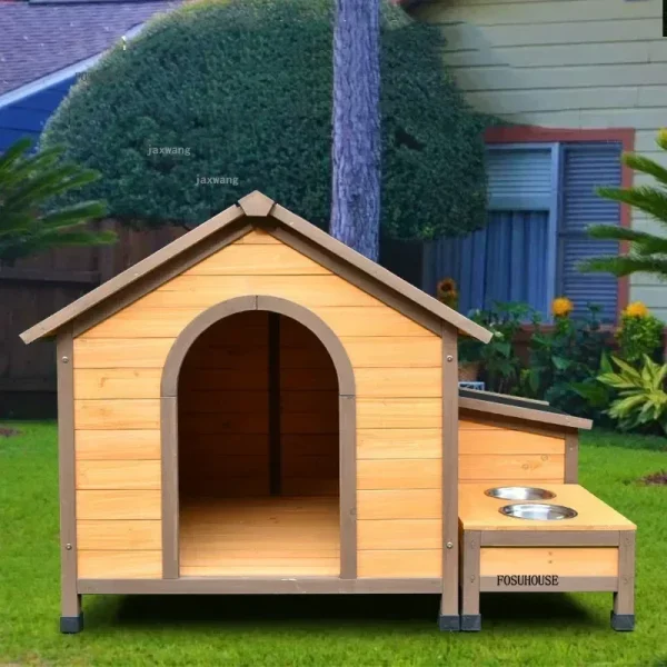 kf-S1ef9dda74923403e887b9b645854e1e9j Rain-proof Sunscreen Solid Wood Dog Kennels Cage Tent Nest Outdoor Courtyard Garden Dogs Houses Villa with Food Bowl Water Basin