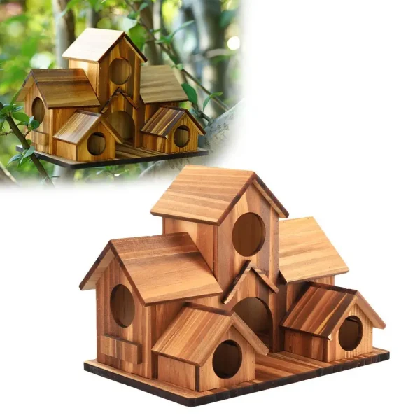 Bird House Room Wood Families Bluebird Finch Hanging Birdhouse For Garden Waterproof And Wear-resistant Pet Supplies S6D1
