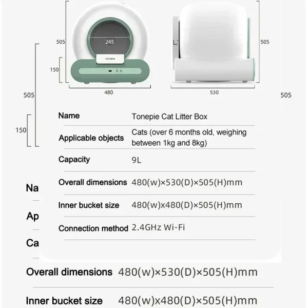 Automatic Cat Litter Box Self Cleaning with App Control & Cat Litter Mat & Door Curtain Smart Cat Toilet for Multiple Large Cats