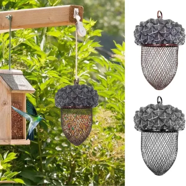 Acorn Bird Feeder Metal Bird Feeder Acorn Resin Craft Natural Bird Feeding Accessories Hanging Bird House Mesh Wildfinch Feeder