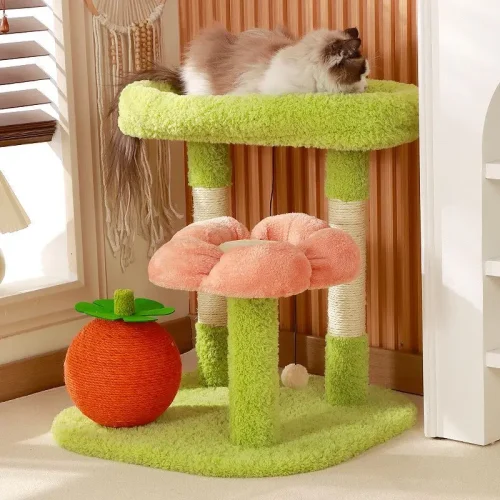 Flower Cat Tree for Indoor Cats, Small Cat Tower with Sisal Scratching Post Plush Fluffy Balls Cat Toys Pet Furniture