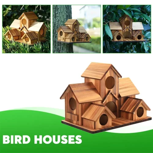 Bird House Room Wood Families Bluebird Finch Hanging Birdhouse For Garden Waterproof And Wear-resistant Pet Supplies S6D1