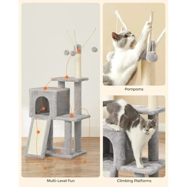 Cat Tree, 46.5-Inch Cat Tower for Indoor Cats, Multi-Level Plush Cat Condo, Scratching Post, Ramp