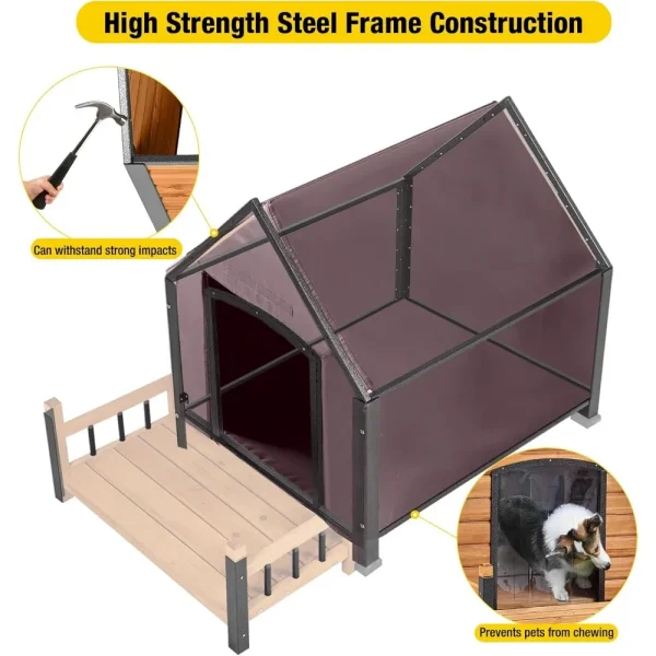 Dog House Outdoor, Insulated Dog Kennel Outside for Large Breed, 50.87" L Weatherproof Large Dog Shelter with Anti-Chewing Iron