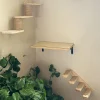Cat Tree Wall Mounted Climbing Shelves Wooden Hammock with Ladder and Cat Bridge for Cat Perch Sleeping Pet Indoor Playground