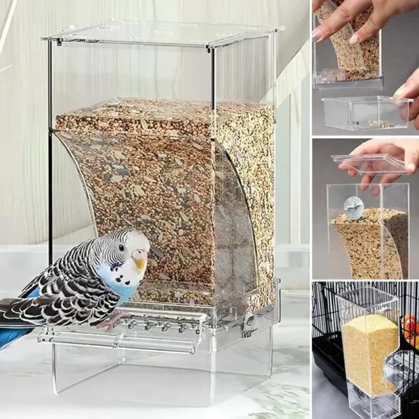 Automatic Parrot Food Feeder No Messes Bird Feeders Acrylic Seed Food Container Cage Accessories For Small And Medium Parakeets