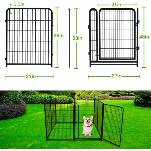 48in(H) 4 Panels Total 8.9 Ft(L) Flower Bed Fencing, Heavy Metal Dog Fence, Houses, Kennels