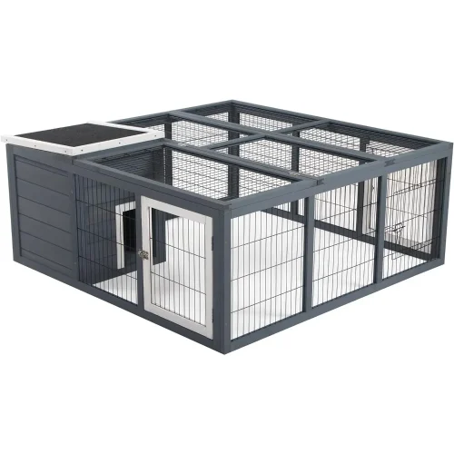 Rabbit Hutch Bunny Cage with Openable Main House, Indoor Outdoor Waterproof Rabbit House, Guinea Pig Cage for Small Animals wit