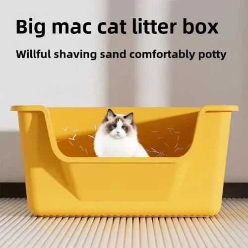 Large Capacity Cat Litter Box Semi-closed Plastic Anti-Splash Cats Toilet Bedpan Big Mac Oversized Cat Tray Bedpan Cat Toilets