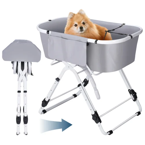 Portable Dog Bathtub with Stand, Collapsible Pet Tub for Indoor/Outdoor Use - Lightweight & Non-Slip Base (Grey)