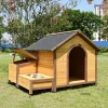 Rain-proof Sunscreen Solid Wood Dog Kennels Cage Tent Nest Outdoor Courtyard Garden Dogs Houses Villa with Food Bowl Water Basin
