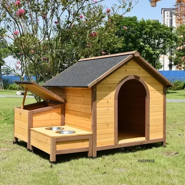 kf-S2d76719993da4f5e8cfd03c2c6b3e444n Rain-proof Sunscreen Solid Wood Dog Kennels Cage Tent Nest Outdoor Courtyard Garden Dogs Houses Villa with Food Bowl Water Basin