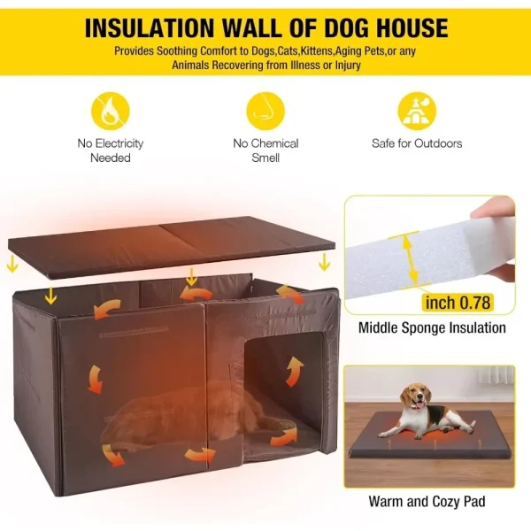 Kennels, Outdoor Dog House 59" Extra Large Insulated Dog with Insulation Liner for Winter, Kennels