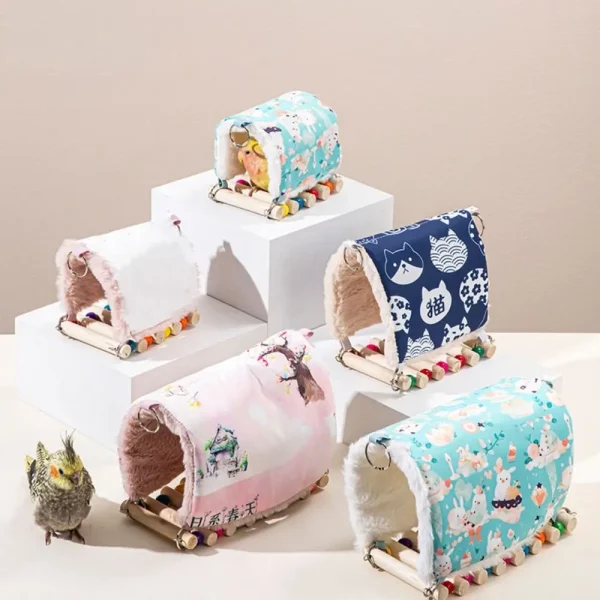 Cute Cartoon Parrot Cotton Nest Warm Thickened Bird Tent Nest Velvet Hanging Bird Hideaway House For Winter